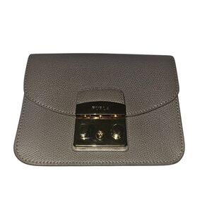 Furla Gray Leather Clutch Bag Push Lock Closure
